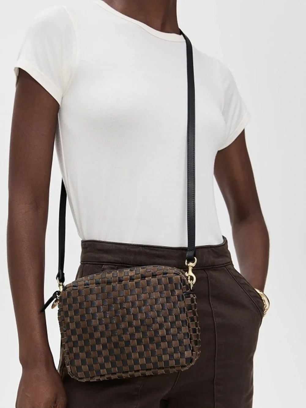 Brand New Clare V Midi Sac in Black/Chocolate Woven Leather